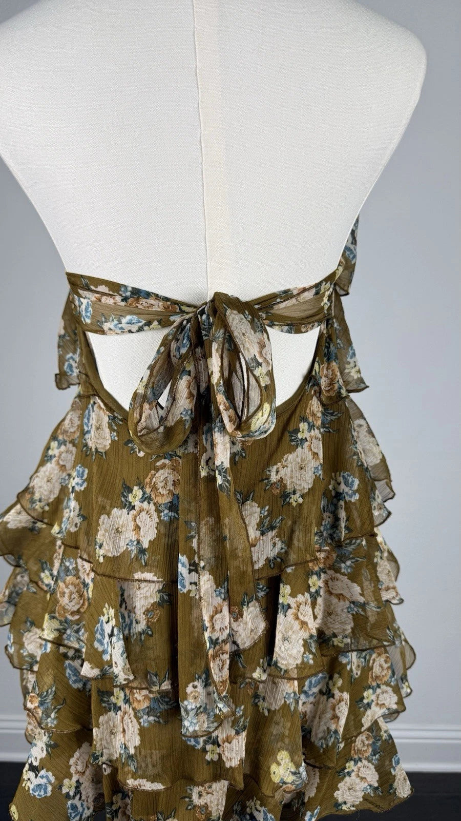 ZARA Floral Ruffle Layered Halter Open Back Lined Mini Dress Size S 2596/466/071