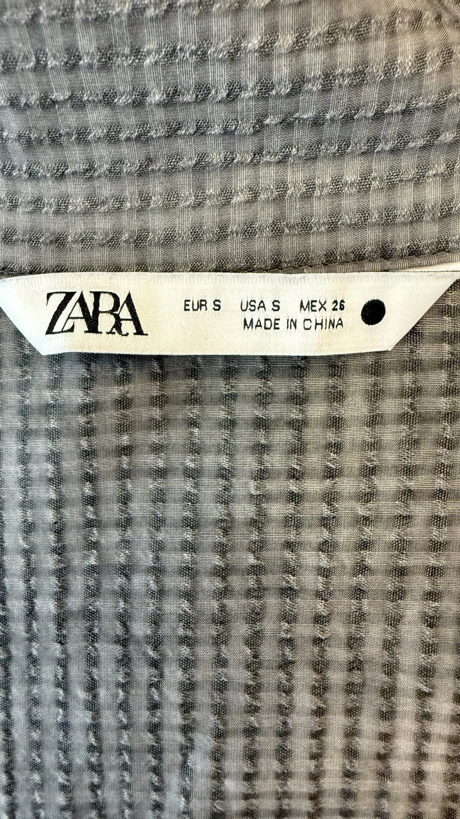 ZARA Women’s Size S Gray Check Collared Button-Up Blouse Beaded 4786/050/802