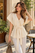 ZARA Women's Ivory Knit V-Neck Belted Button Cardigan Sweater Relaxed Fit L