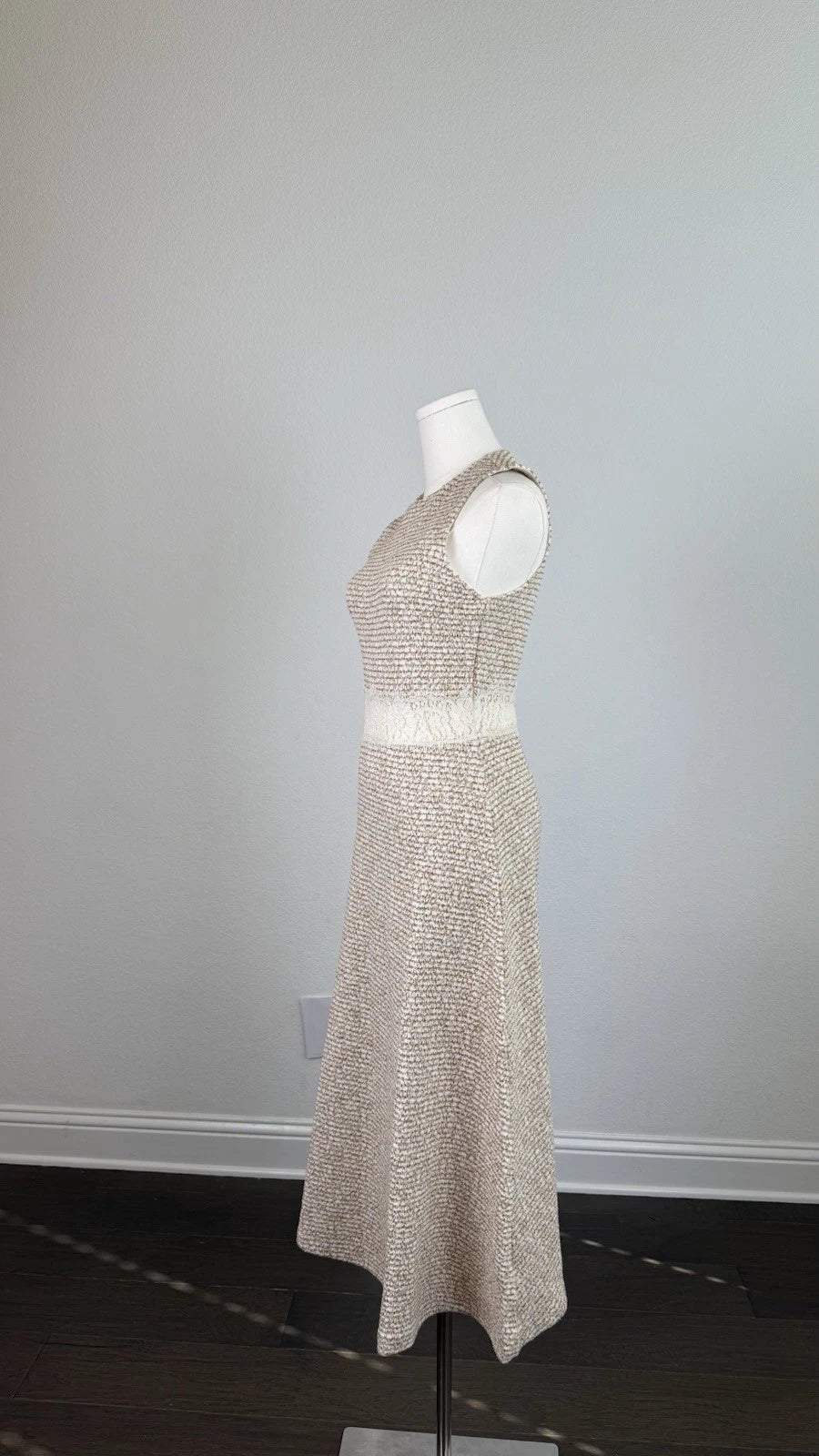 ZARA Beige White Textured Knit Lace Lined Midi Dress Sleeveless S