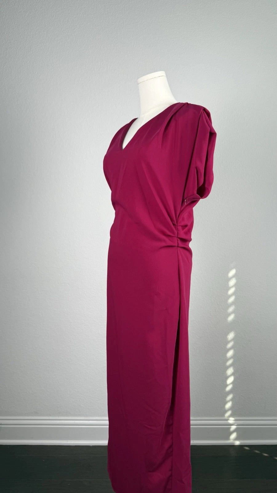 ZARA Pink V-Neck Puff Sleeve Sheath Long Dress XS Polyester 0387/053/940