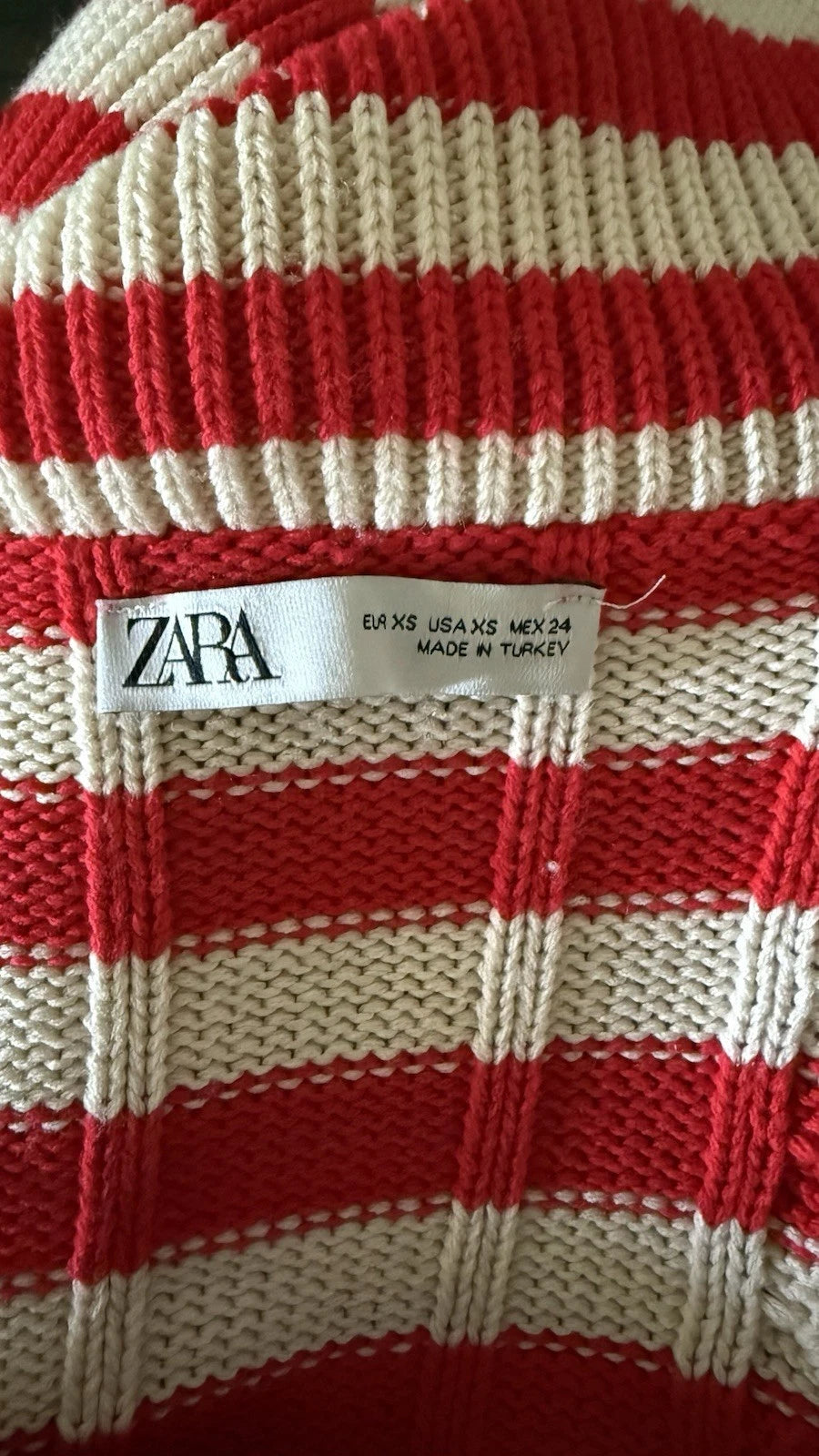ZARA Women's Red Cream Striped Knit Cardigan XS Wide Collar Button Front NWOT
