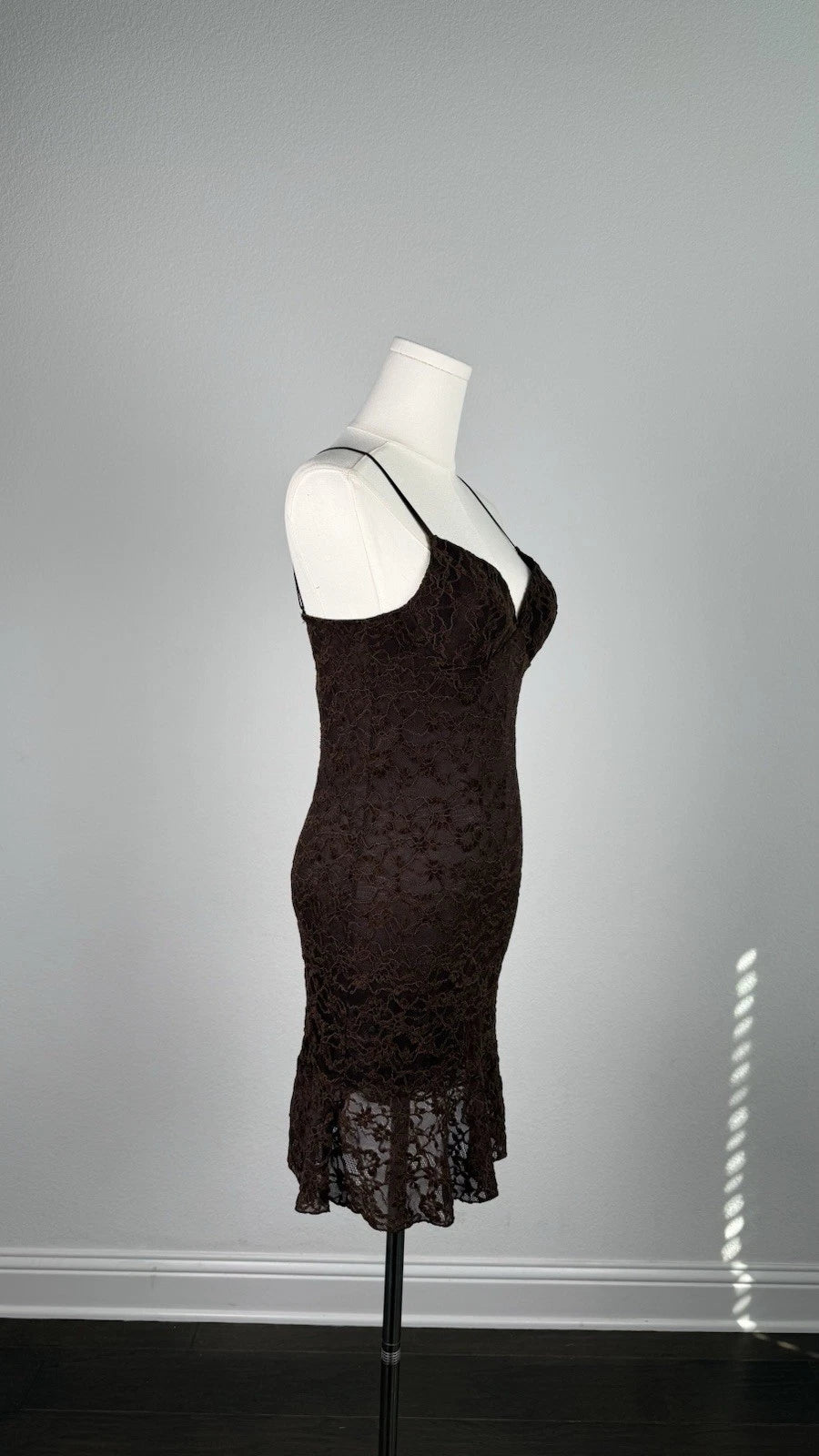 ZARA Brown Floral Lace Lined V-Neck Strappy Bodycon Dress Size S NWT