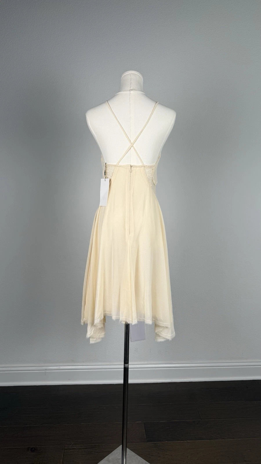 ZARA Women’s Cream Lace Lined Fit & Flare Sweetheart Dress Zip Straps Size S M