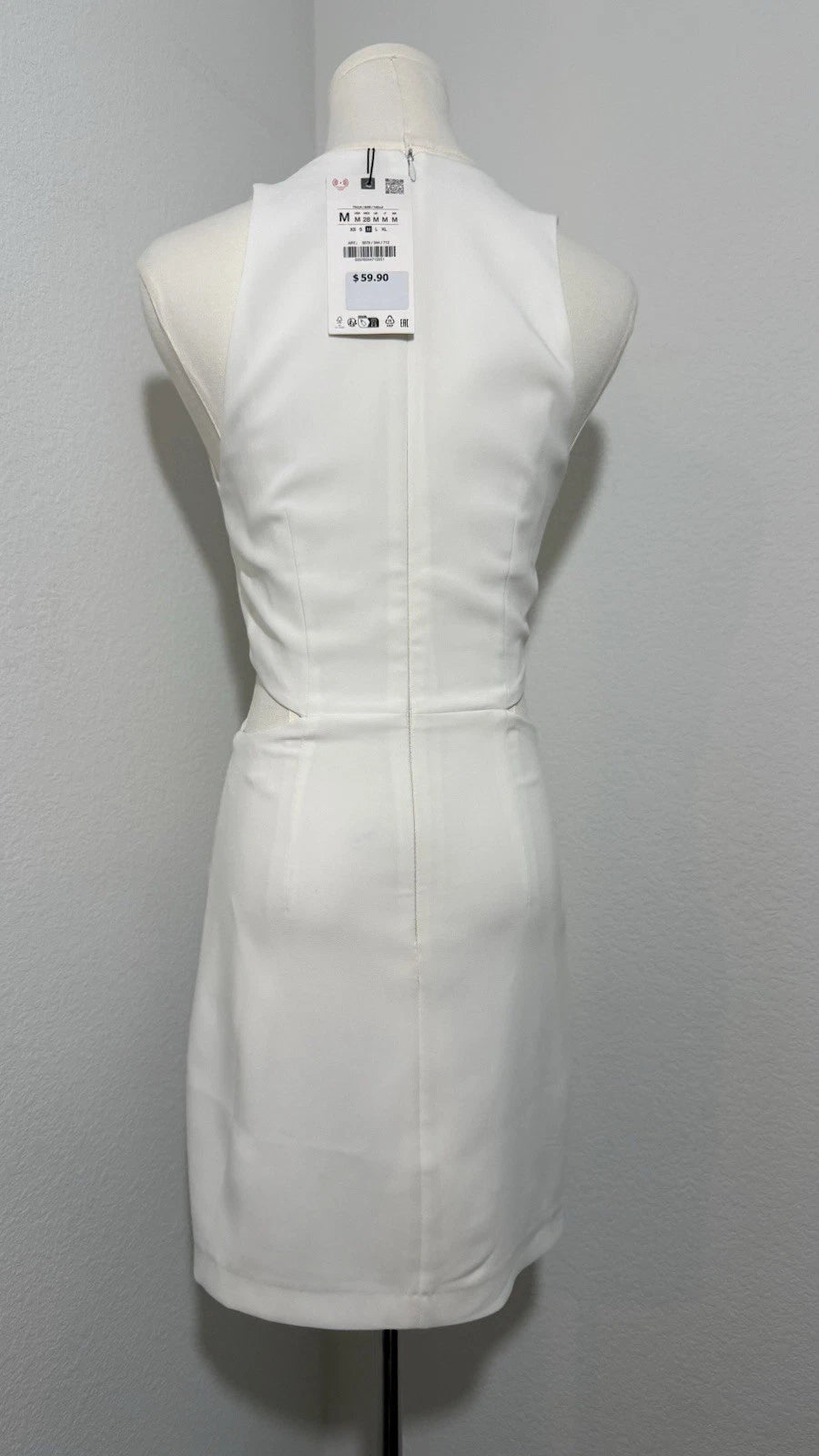 ZARA Cut Out Mini Dress Ecru White Gold Hardware Size M NWT