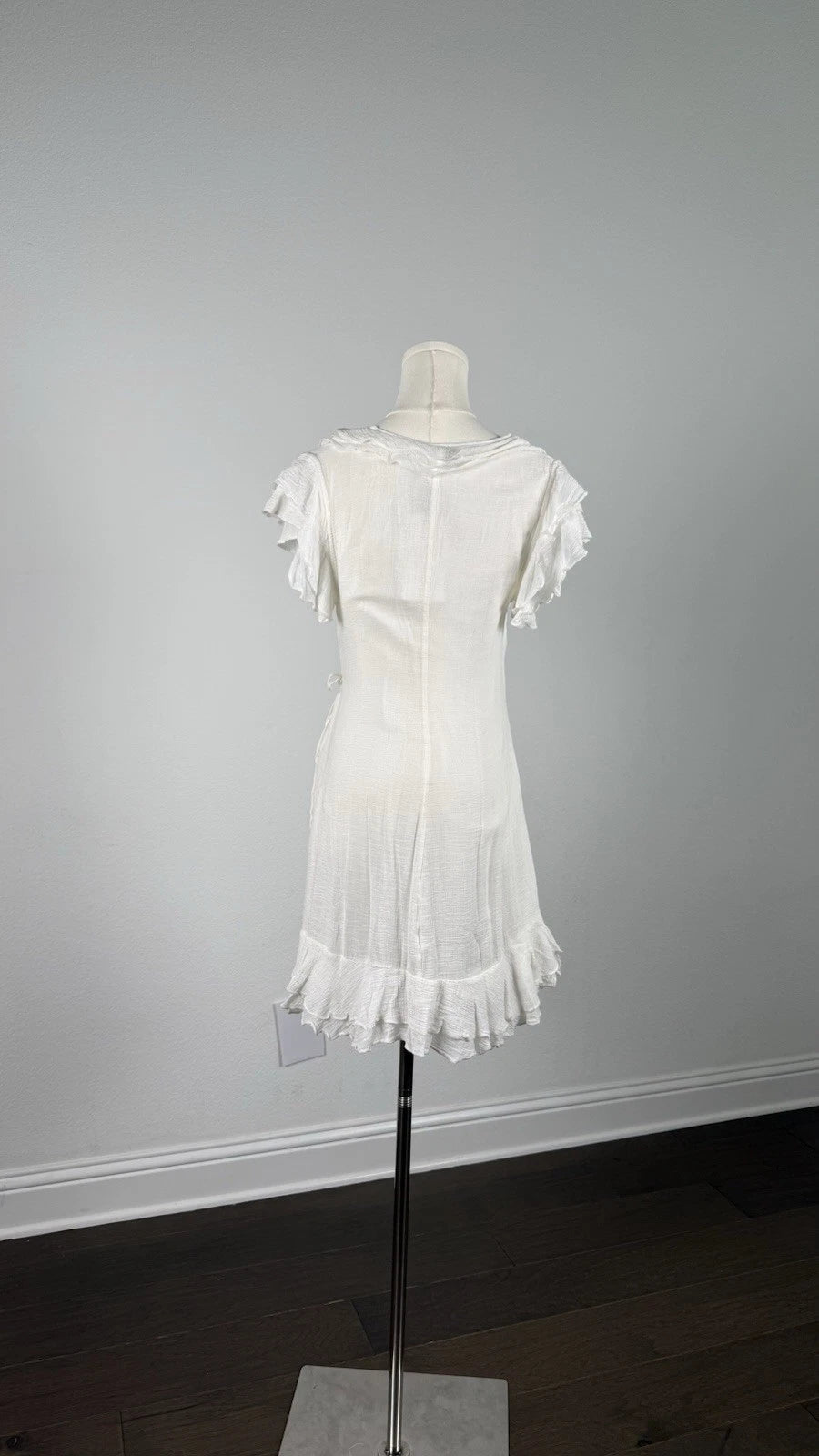 ZARA White Solid Wrap Mini Dress Ruffle Flutter Sleeve Size M