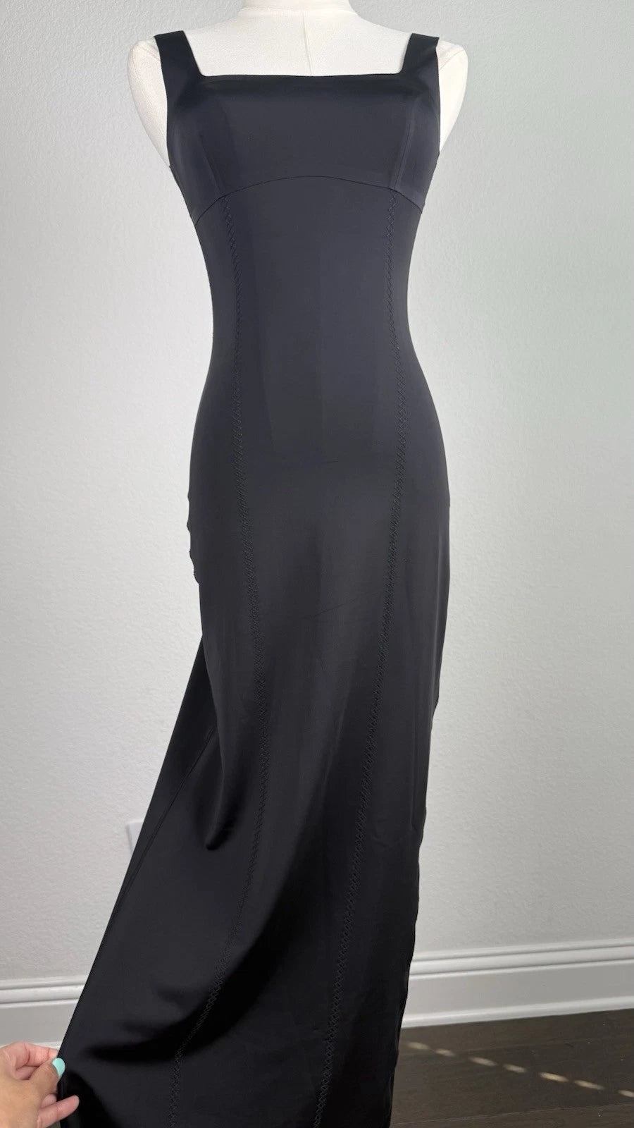 ZARA Black Square Neck Stretch Sheath Maxi Dress Sleeveless Size S 1355/011/800