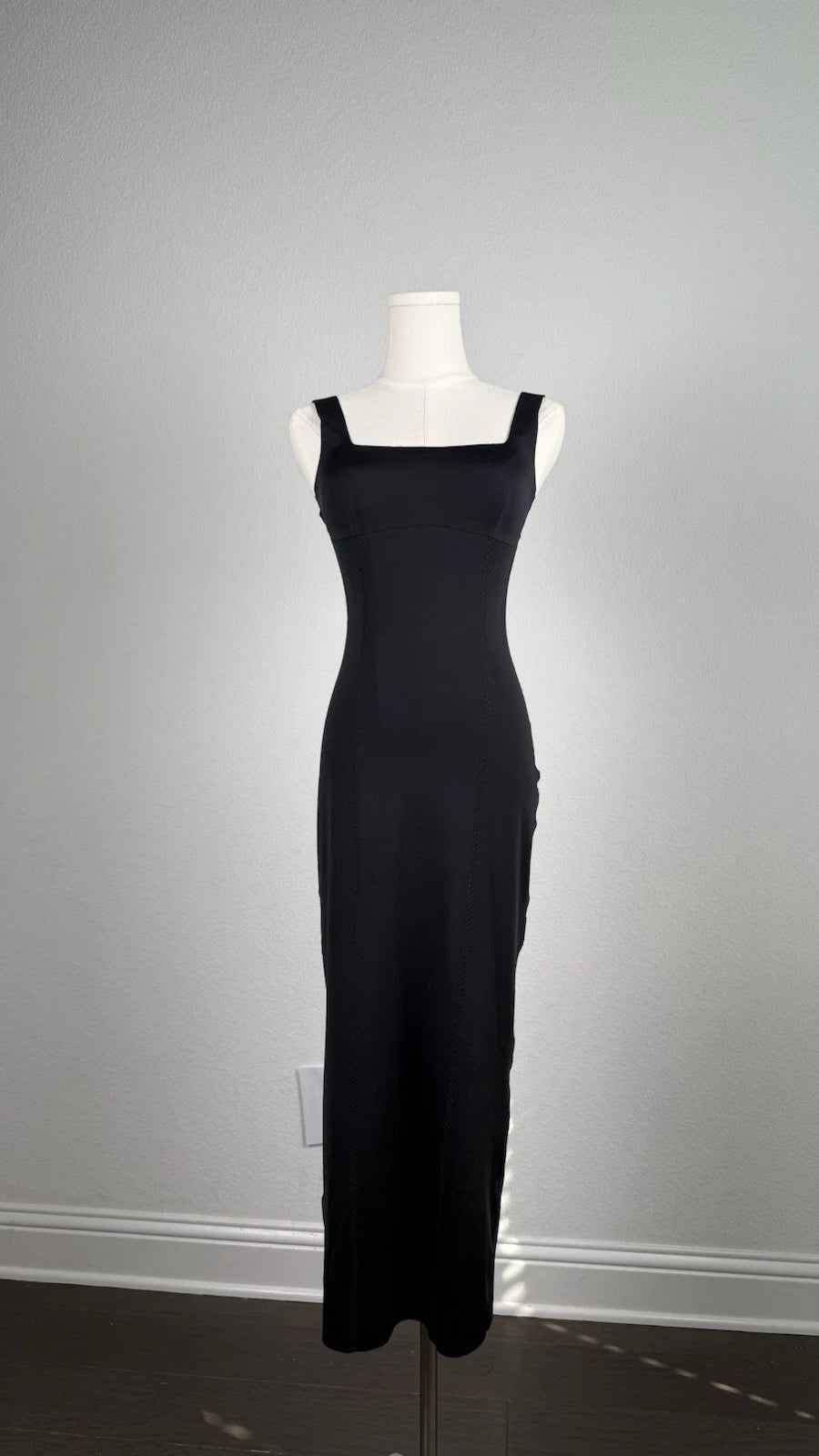 ZARA Black Square Neck Stretch Sheath Maxi Dress Sleeveless Size S 1355/011/800