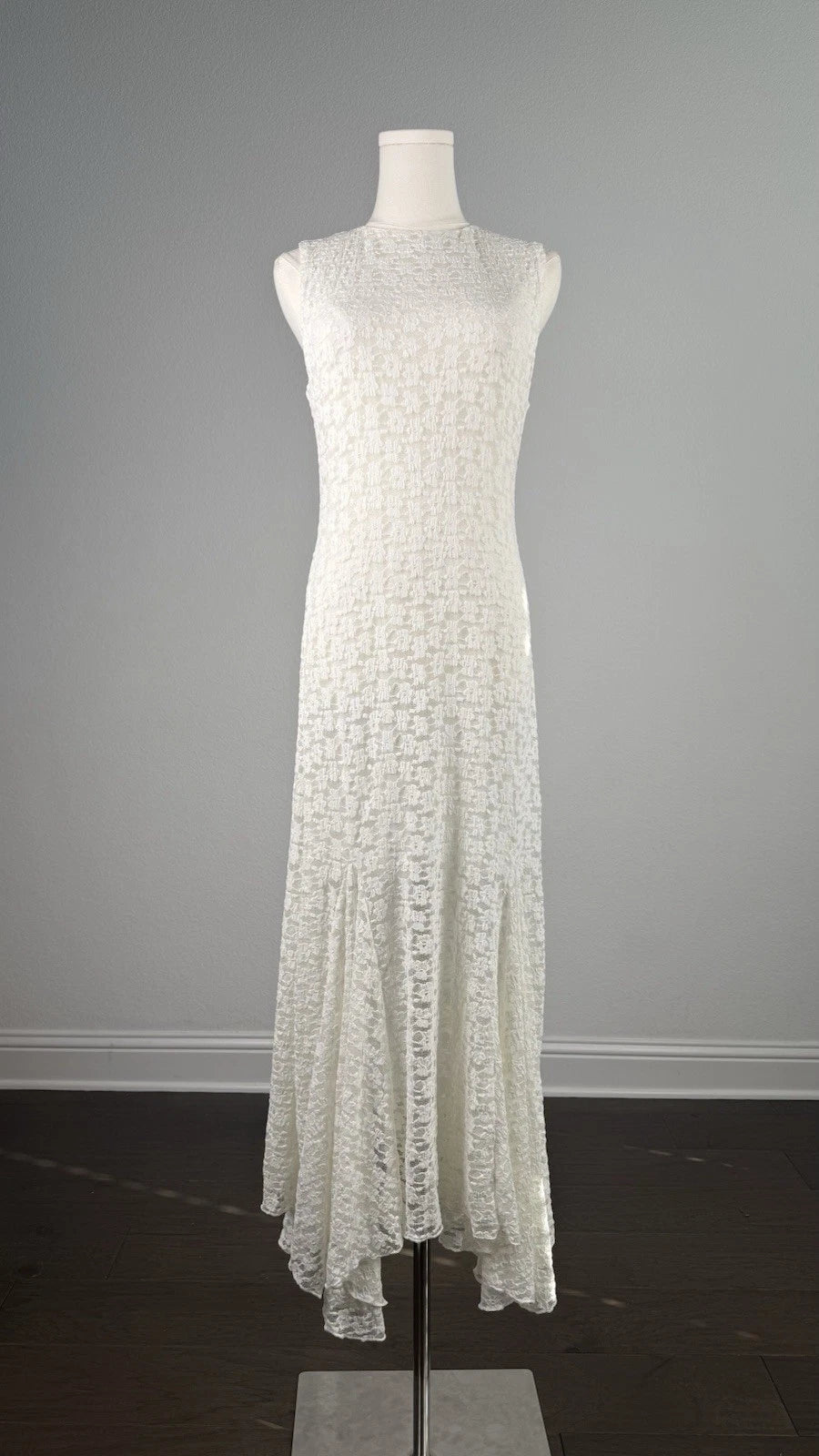 ZARA White/Ivory Floral Lace Sleeveless Long Maxi Sheath Dress Zip Size M