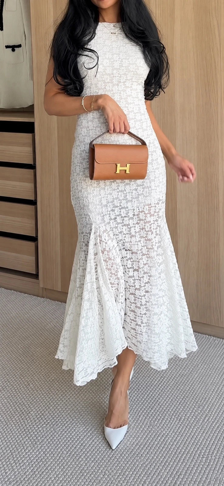 ZARA White/Ivory Floral Lace Sleeveless Long Maxi Sheath Dress Zip Size M