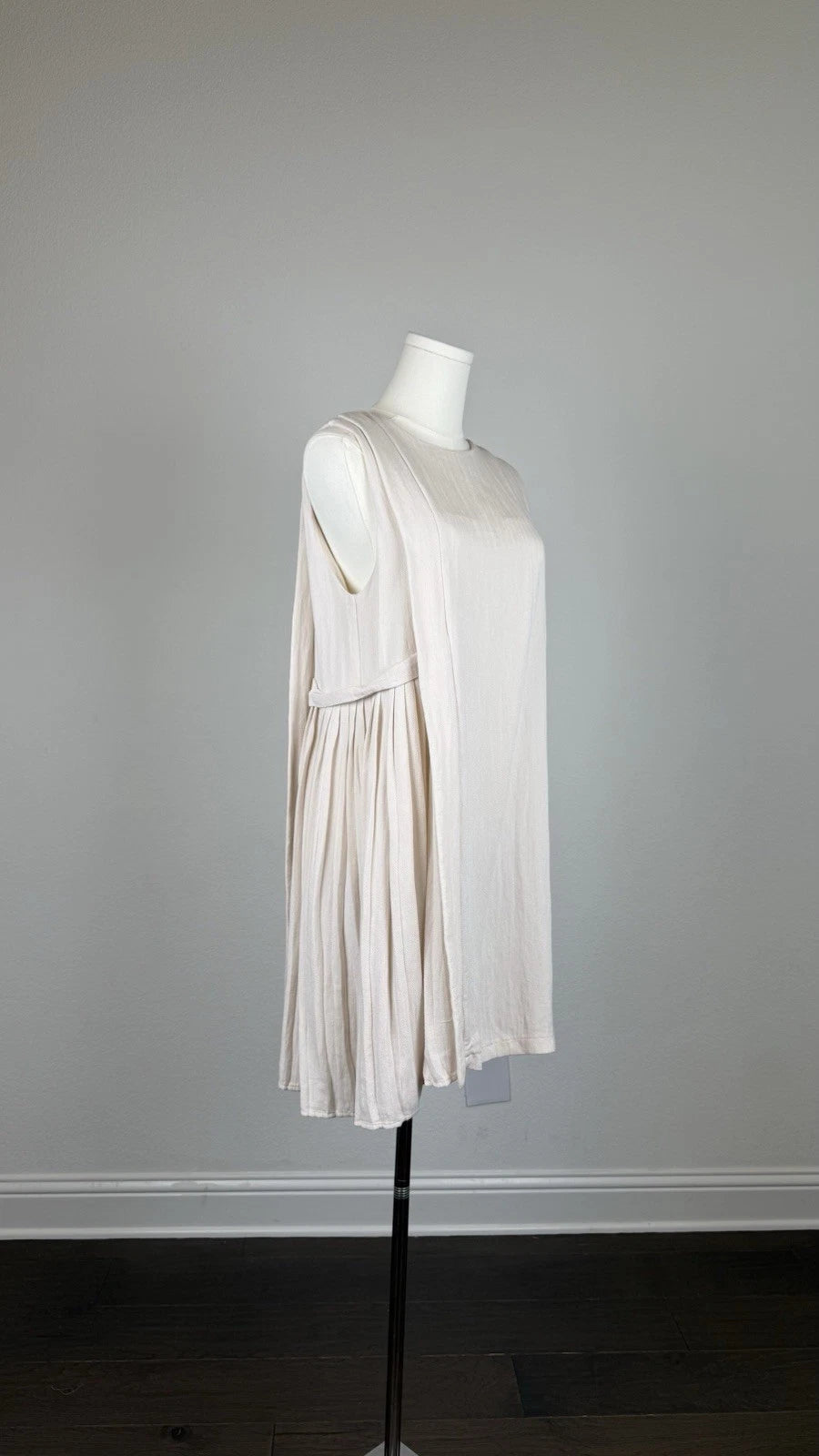 MANGO London Women’s Sleeveless Pleated Side Dress – Size S – Ivory/Cream