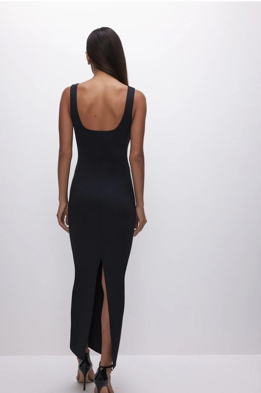 ZARA Black Square Neck Stretch Sheath Maxi Dress Sleeveless Size S 1355/011/800
