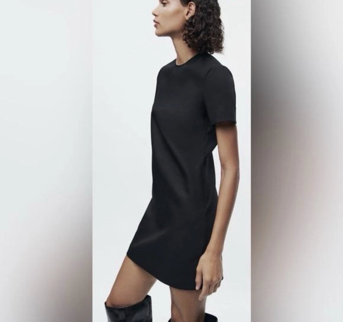 ZARA Black Mini Dress Short Sleeve A-Line Crew Neck Size M