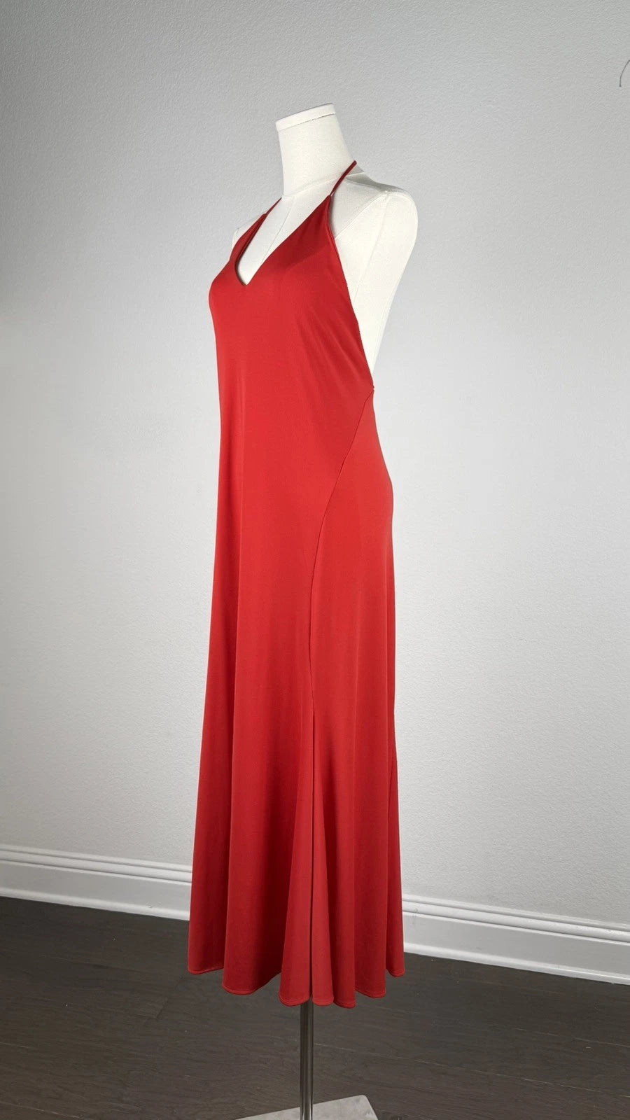 ZARA Red Halter Maxi Dress Size S Strappy Open Back V-Neck Long Dress