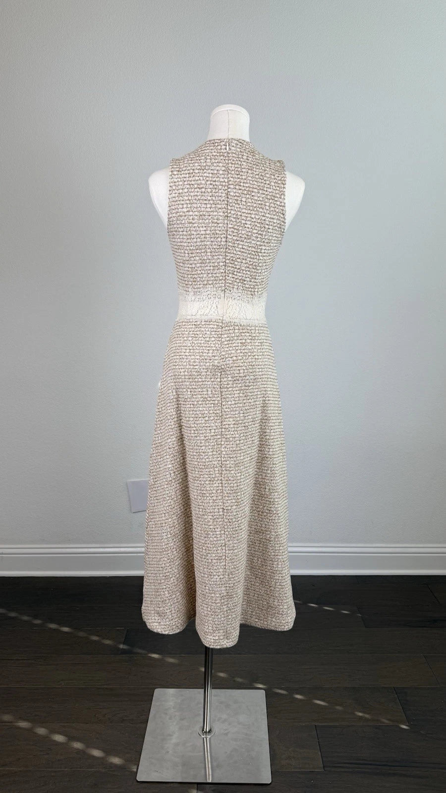 ZARA Beige White Textured Knit Lace Lined Midi Dress Sleeveless S