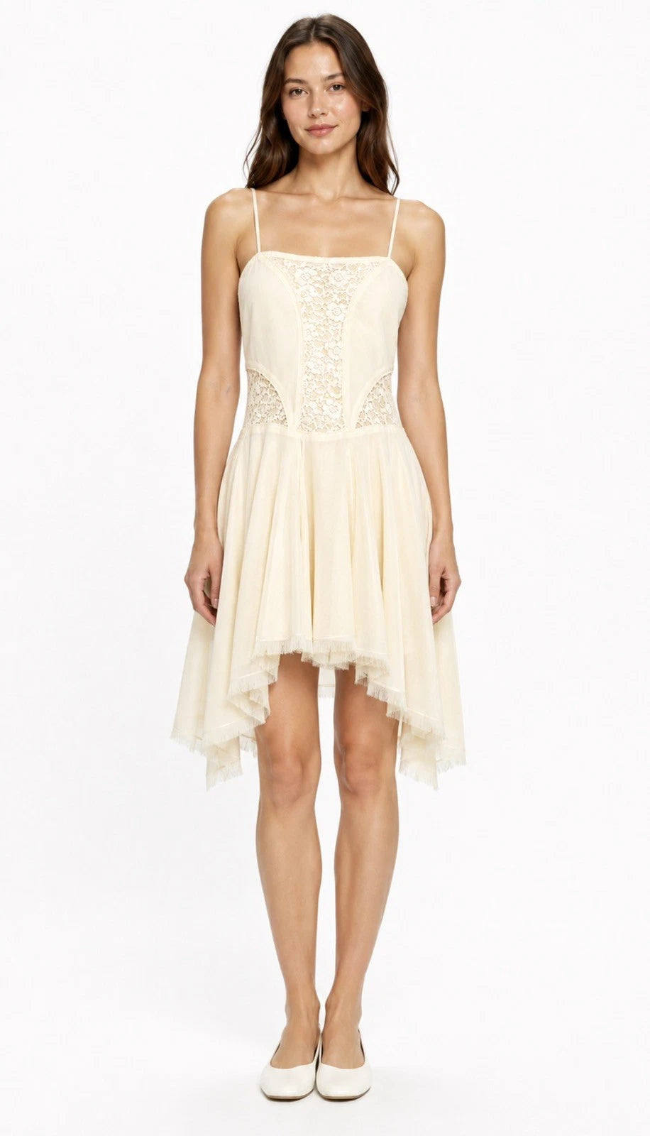 ZARA Women’s Cream Lace Lined Fit & Flare Sweetheart Dress Zip Straps Size S M
