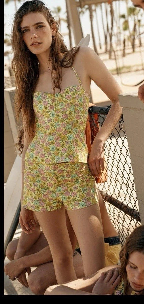 ZARA Women’s M Yellow Floral Poplin Halter Tank 2180/024/330