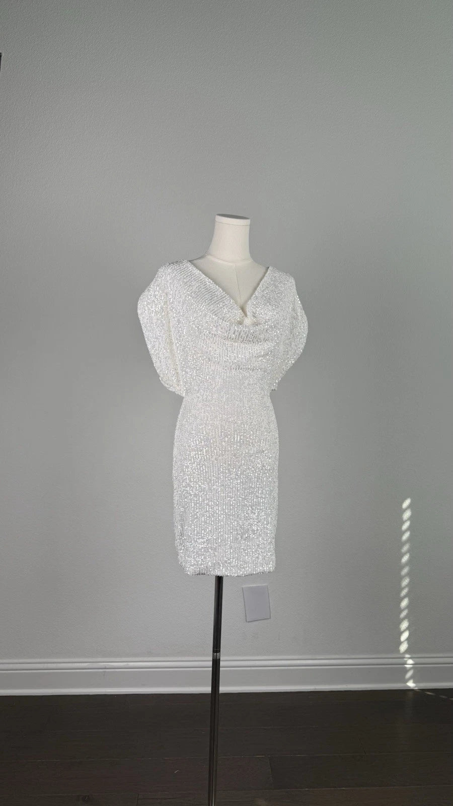 ZARA Sequin Cowl Neck Puff Sleeve Mini Dress White Size XS 4772/358/250