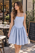 ZARA Blue White Gingham Square Neck Spaghetti Strap Mini Dress Size M