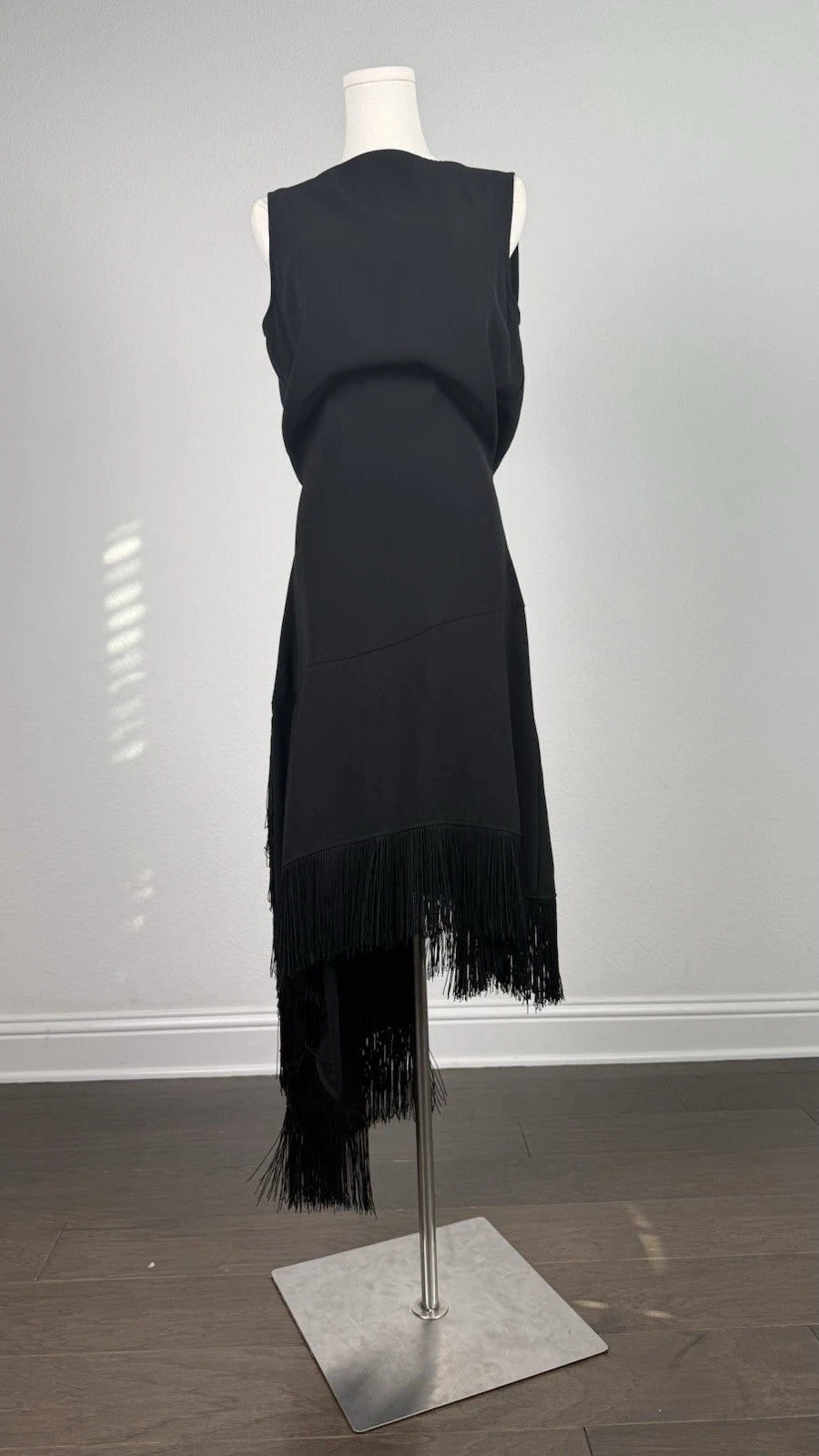 ZARA Black Asymmetric Fringe Open Back Knit Midi Dress Size XS 1758/042/800