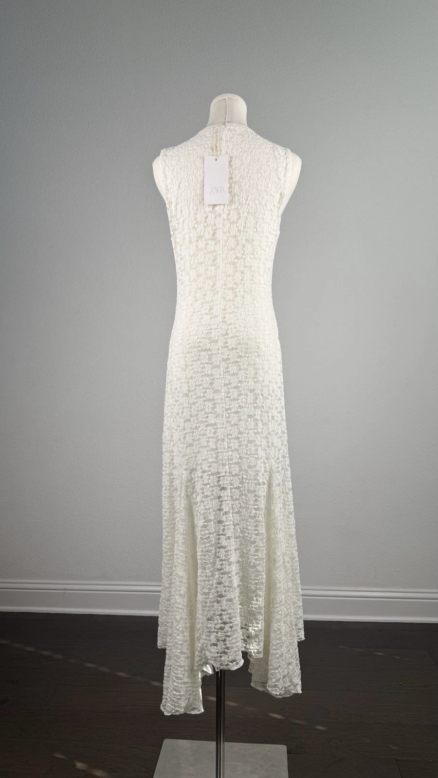 ZARA White/Ivory Floral Lace Sleeveless Long Maxi Sheath Dress Zip Size M