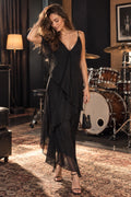 ZARA Black Chiffon One Shoulder Ruffle Asymmetrical Maxi Dress Size S