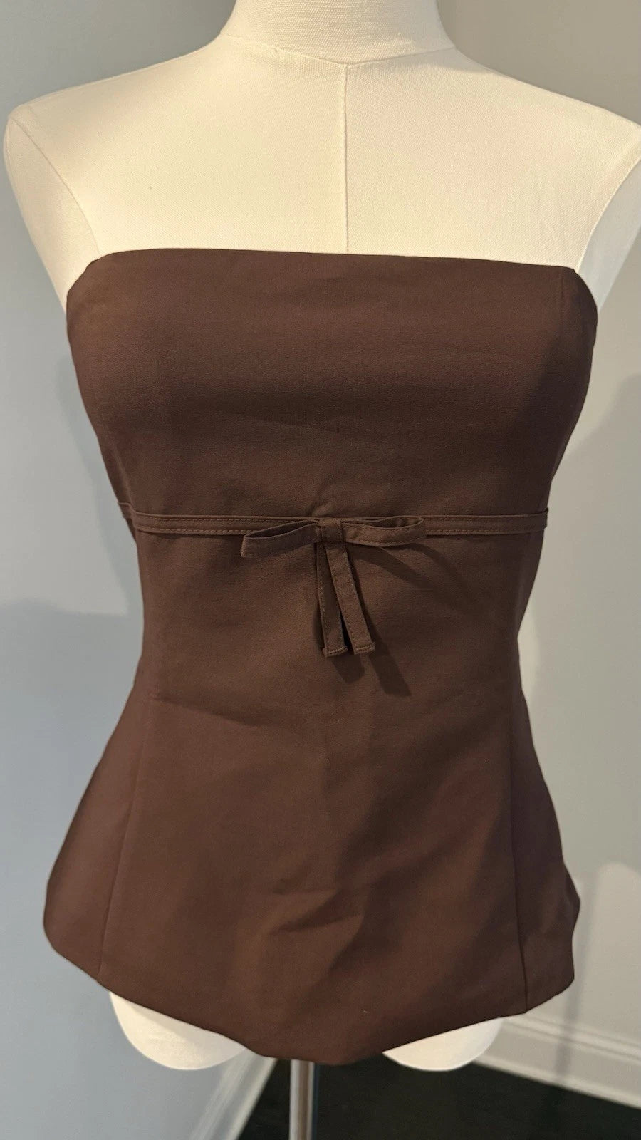 ZARA Women’s Brown Strapless Corset Bustier Top Size S NWT Bow Detail