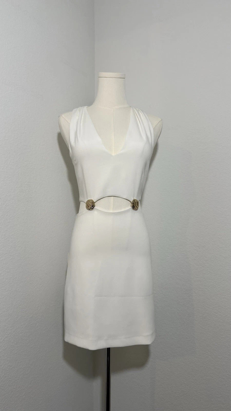 ZARA Cut Out Mini Dress Ecru White Gold Hardware Size M NWT