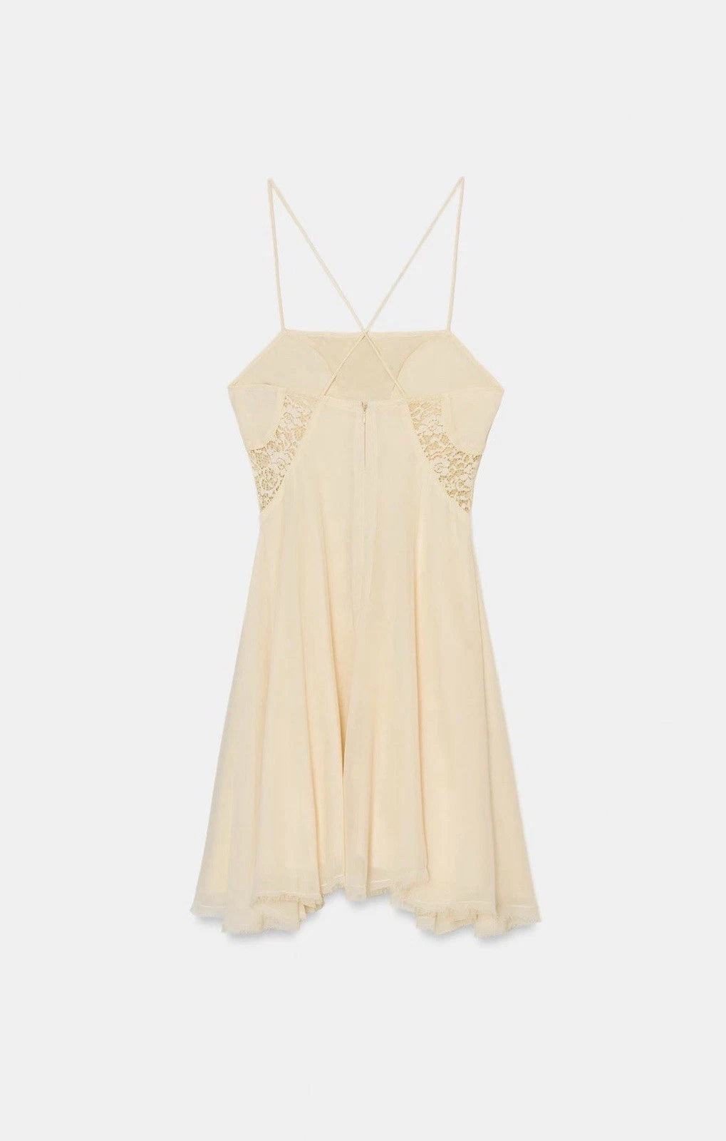 ZARA Women’s Cream Lace Lined Fit & Flare Sweetheart Dress Zip Straps Size S M