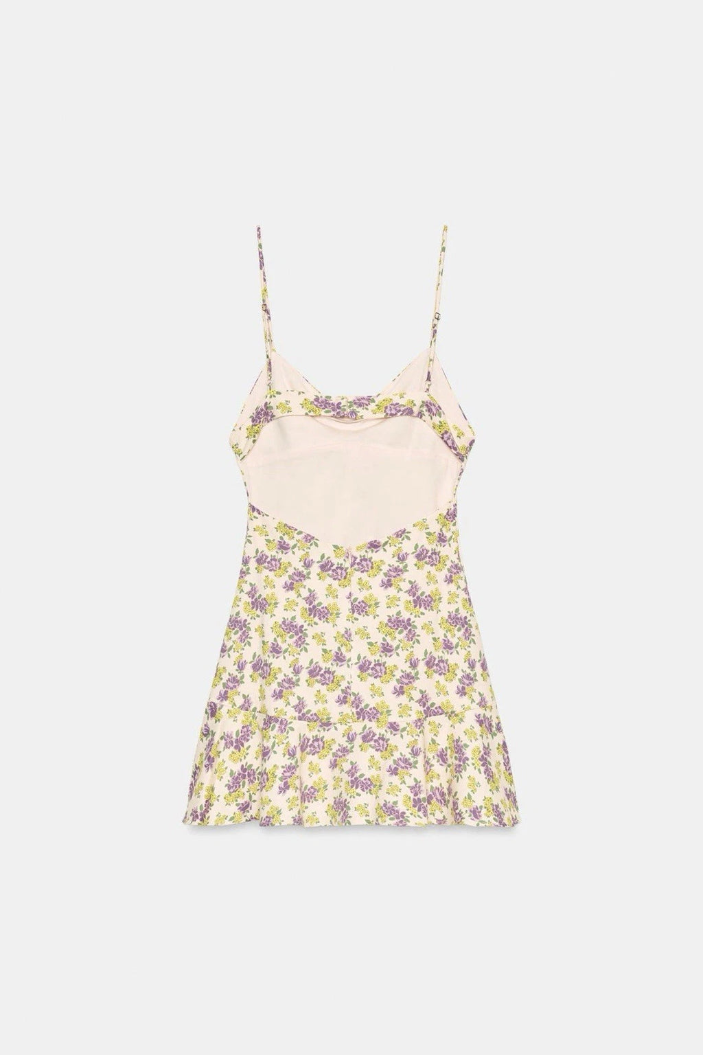 ZARA Floral Satin Slip Mini Dress V-Neck Open Back Cut-Out Size S 3152/326/668