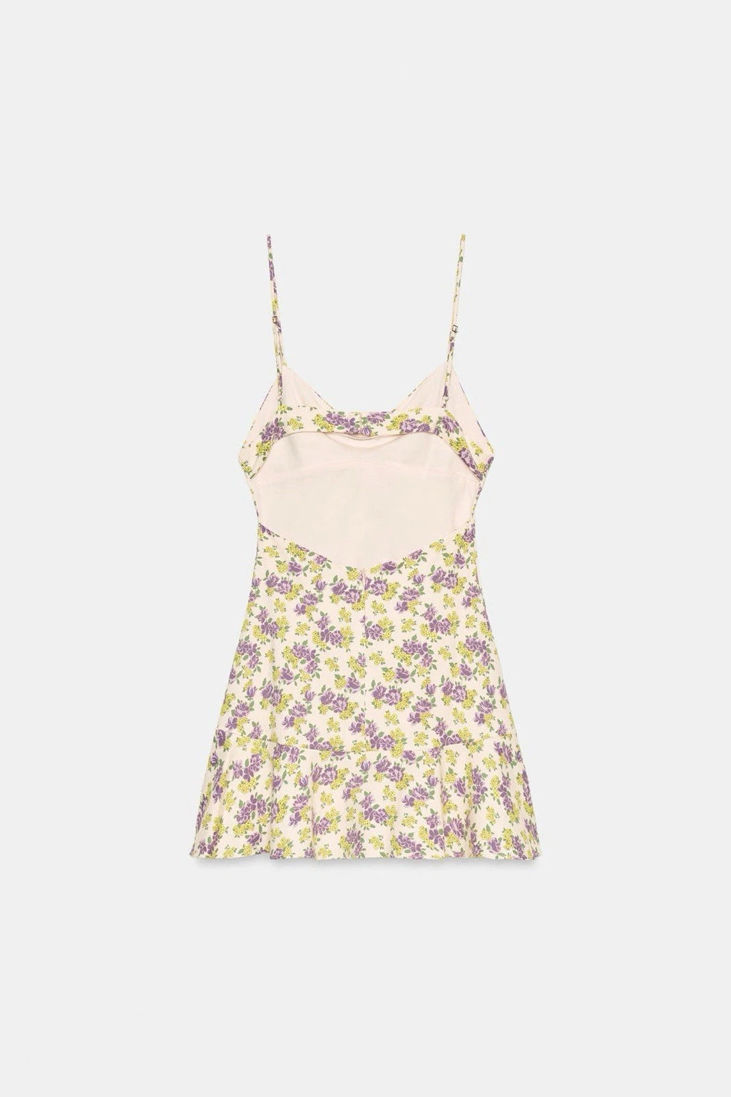 ZARA Floral Satin Slip Mini Dress V-Neck Open Back Cut-Out Size S 3152/326/668