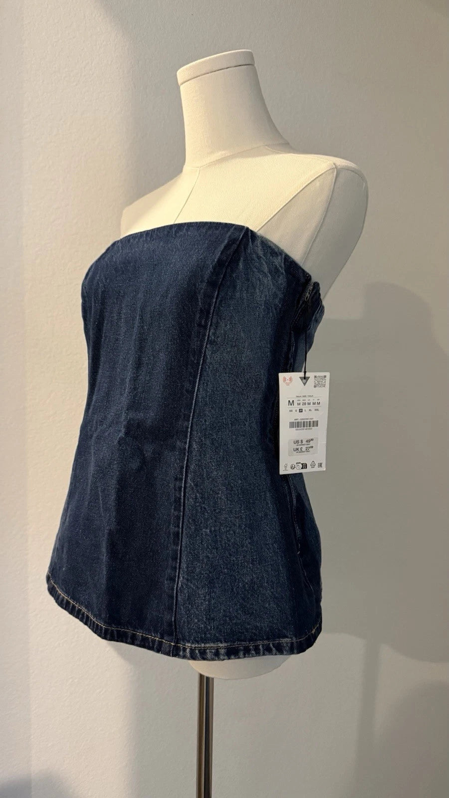 ZARA Women’s M Strapless Denim Corset Top Dark Blue NWT 5252/261/401
