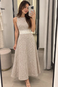 ZARA Beige White Textured Knit Lace Lined Midi Dress Sleeveless S