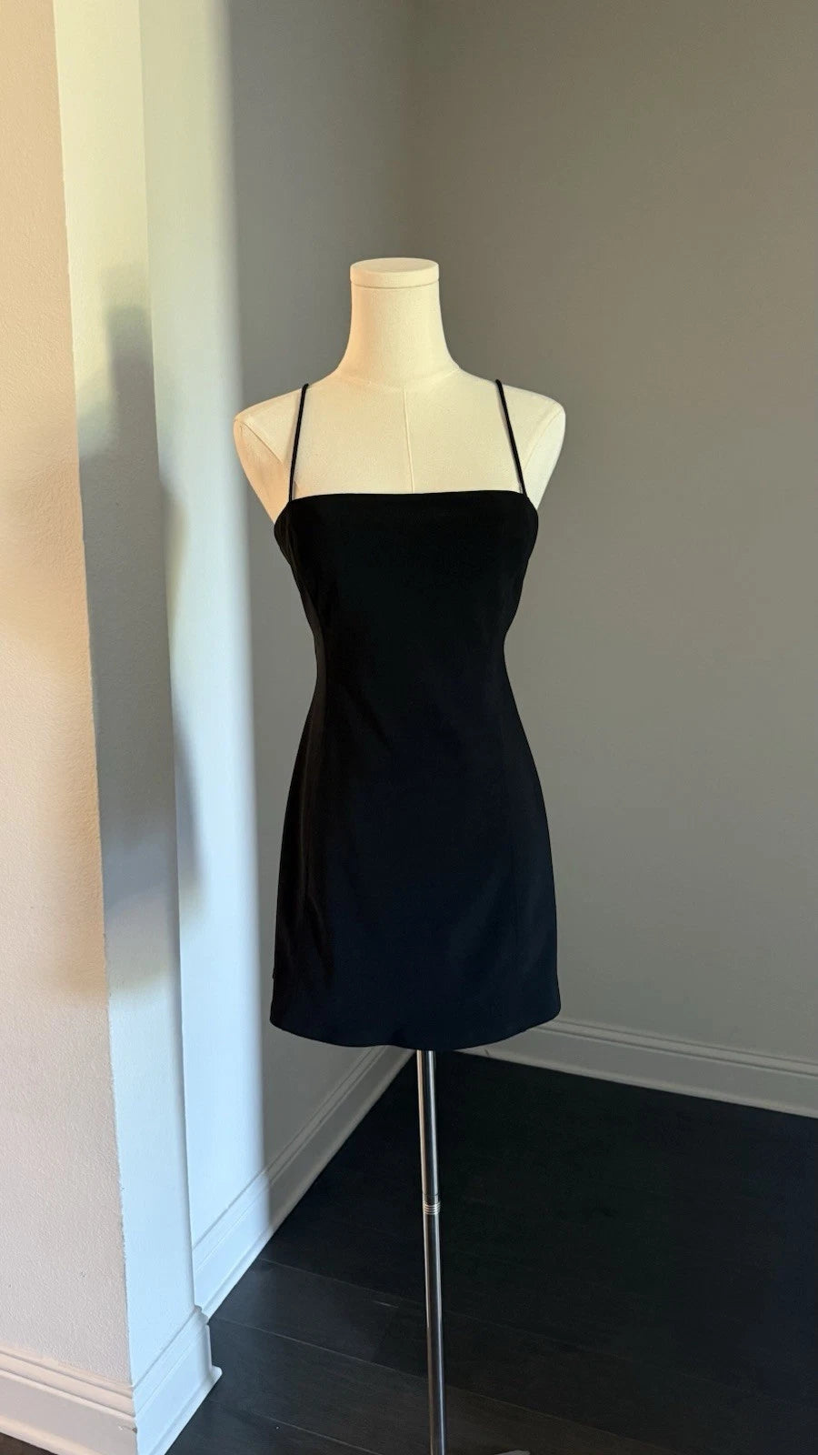 ZARA Women’s Black Mini Dress Size M Spaghetti Strap Square Neck Fitted