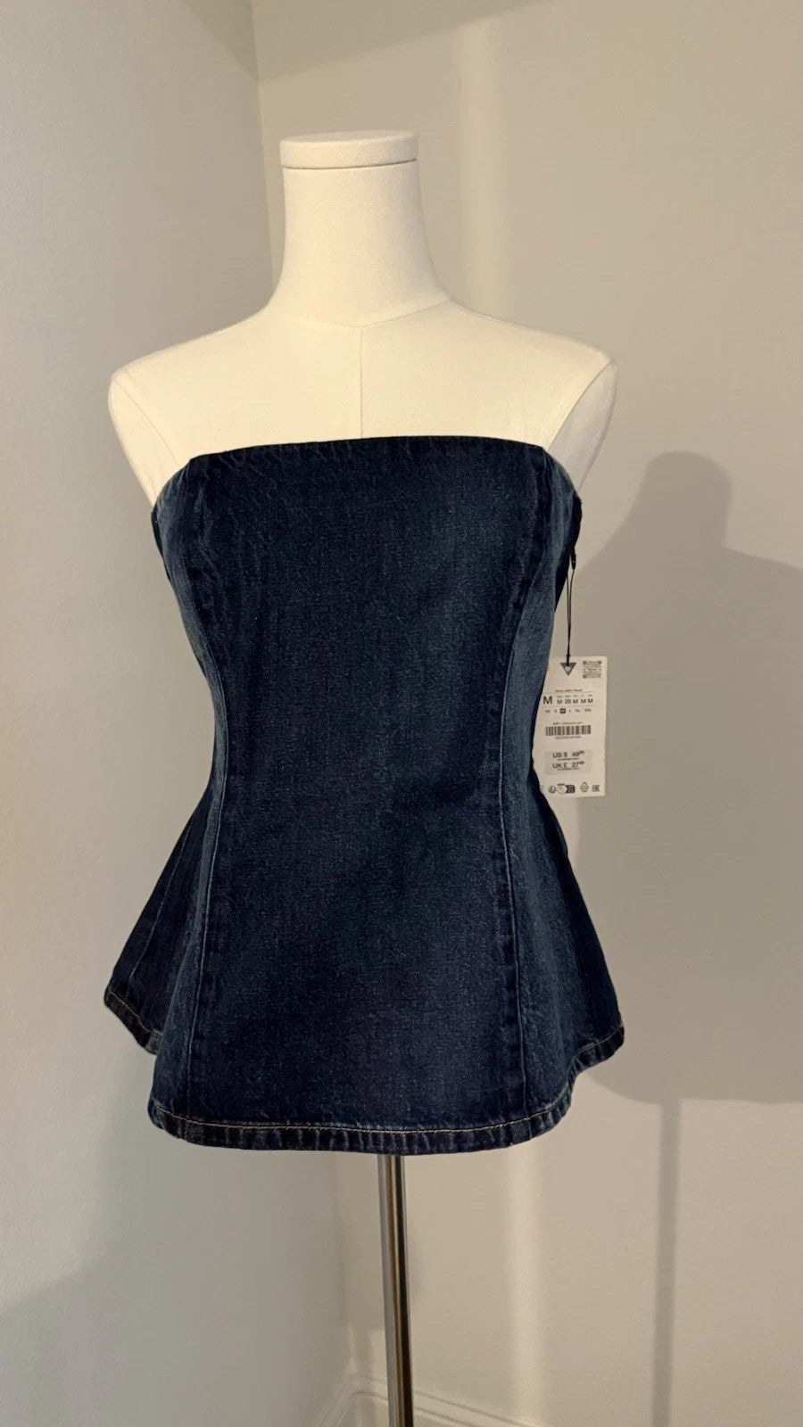 ZARA Women’s M Strapless Denim Corset Top Dark Blue NWT 5252/261/401