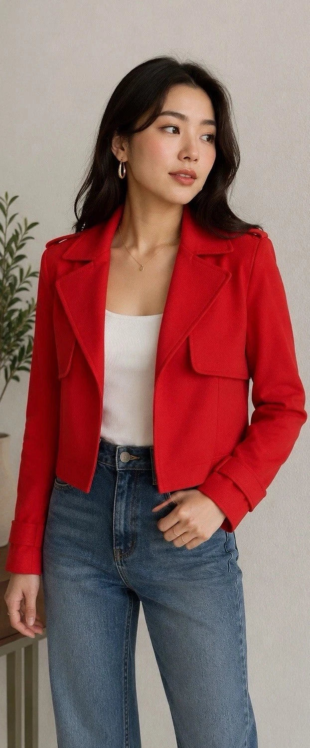 ZARA Basic Women’s Red Cropped Trench Jacket Size XS Moto Style 2347/295/679