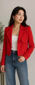 ZARA Basic Women’s Red Cropped Trench Jacket Size XS Moto Style 2347/295/679