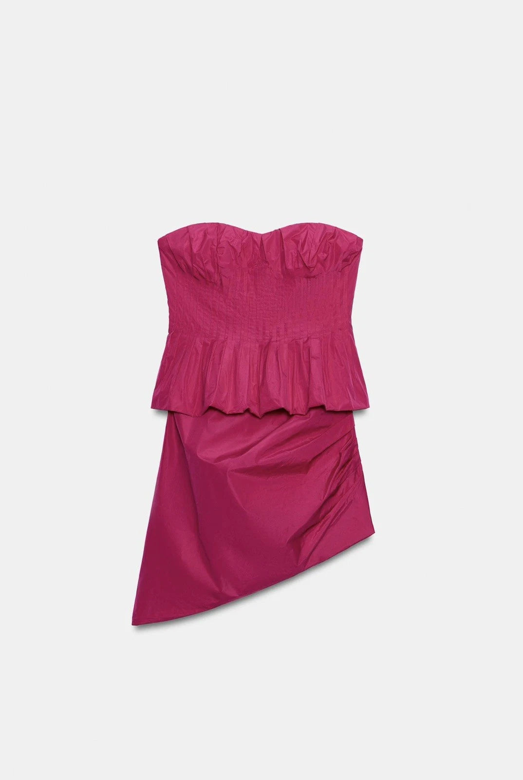 ZARA Women’s Pink Strapless Ruched Ruffle Asymmetric Bodycon Mini Dress Size S