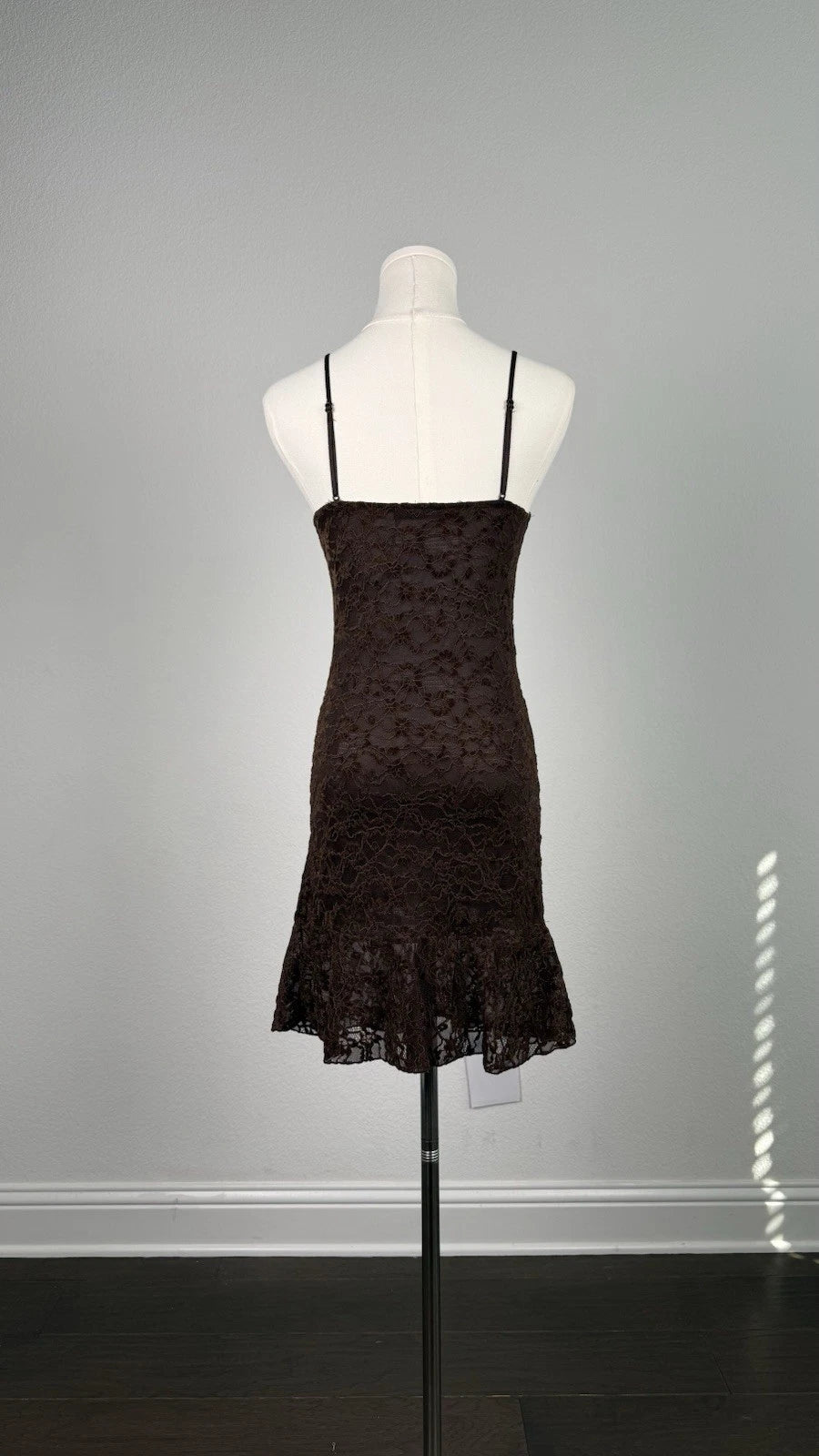 ZARA Brown Floral Lace Lined V-Neck Strappy Bodycon Dress Size S NWT