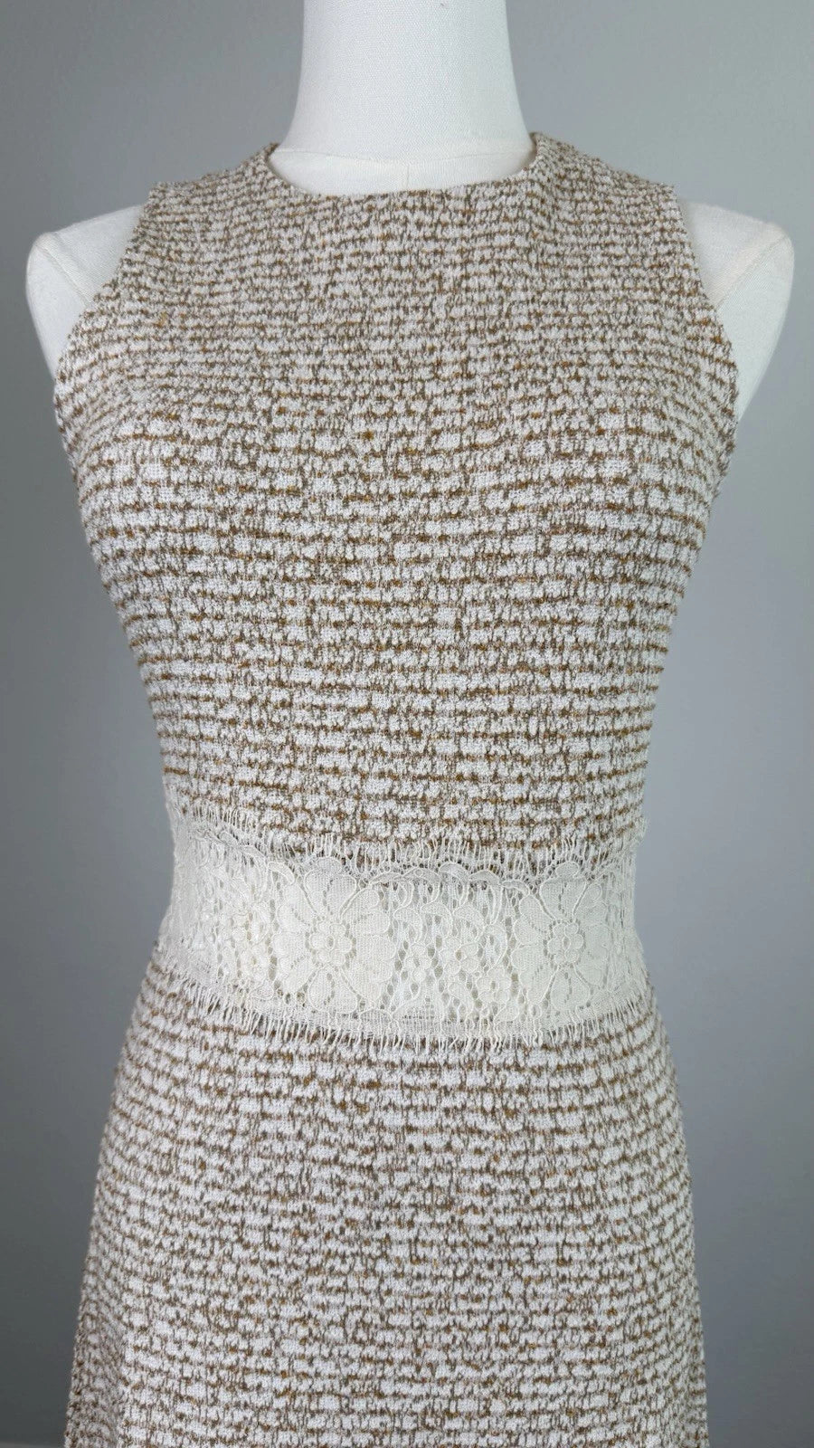 ZARA Beige White Textured Knit Lace Lined Midi Dress Sleeveless S