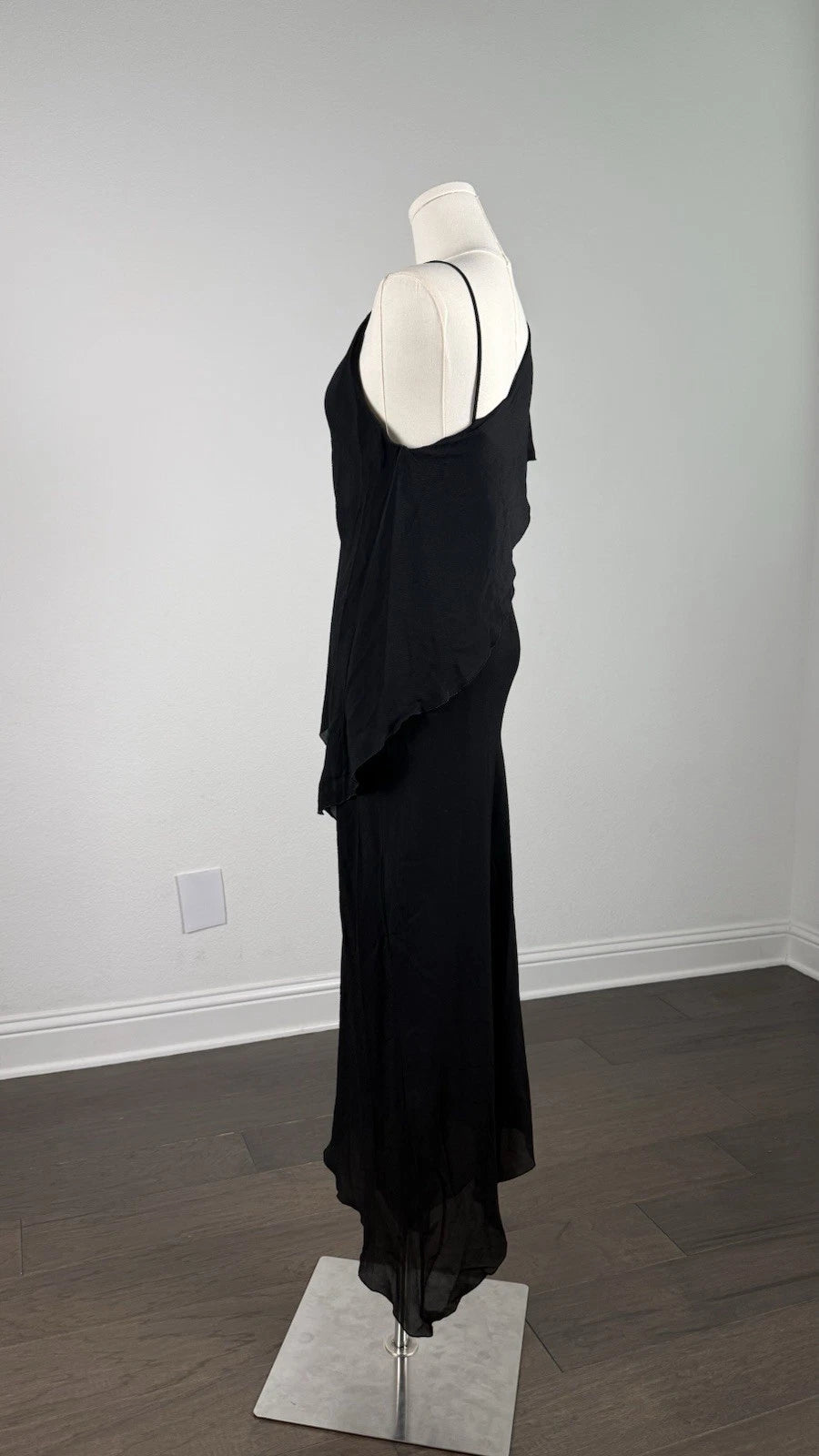 ZARA Black Chiffon One Shoulder Ruffle Asymmetrical Maxi Dress Size S