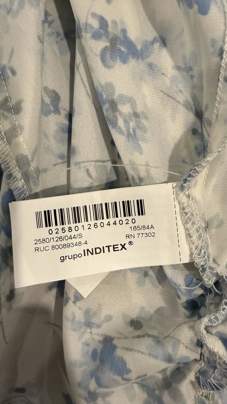 ZARA Blue White Floral Satin Fitted Shirt Blouse Size S 2580/126