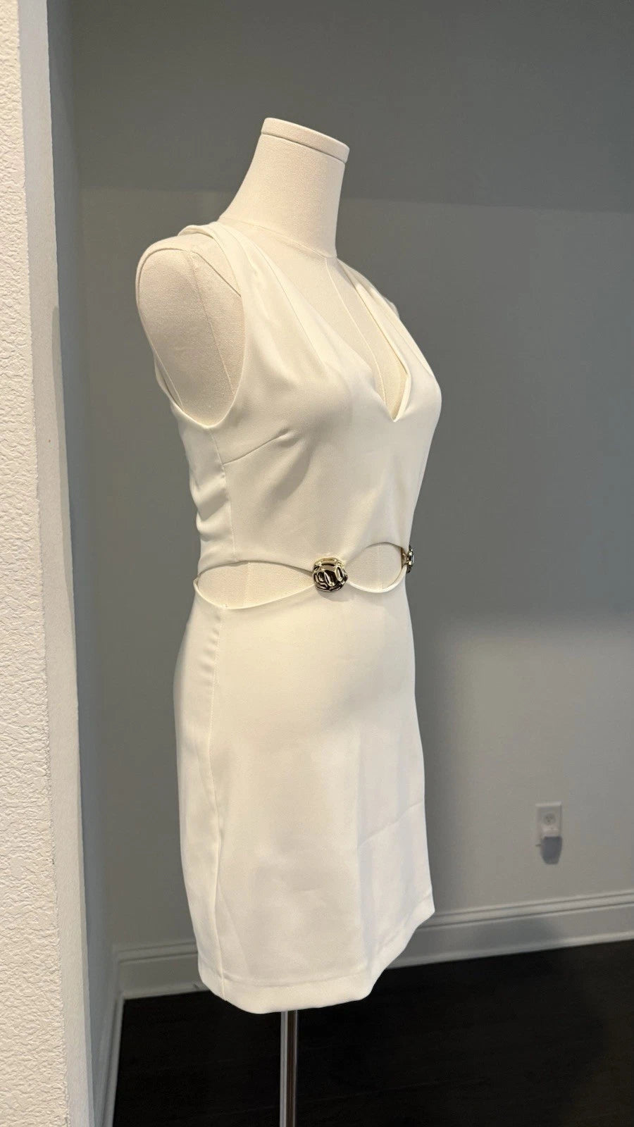 ZARA Cut Out Mini Dress Ecru White Gold Hardware Size M NWT