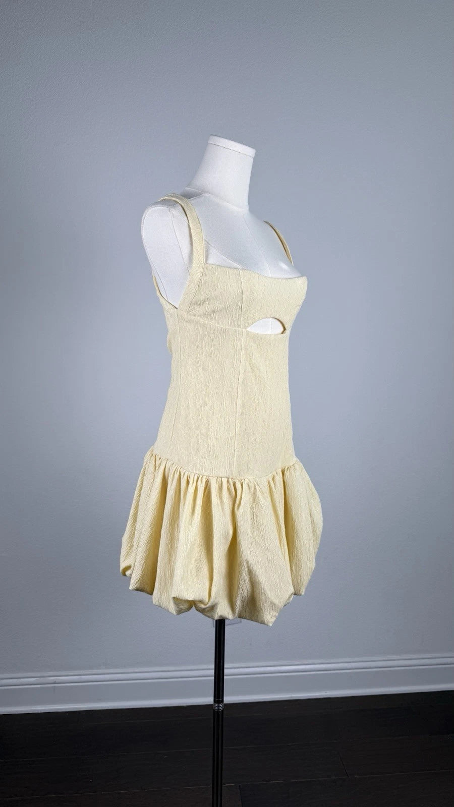 ZARA Yellow Crinkle Textured Cut-Out Square Neck Lined Mini Dress Size S