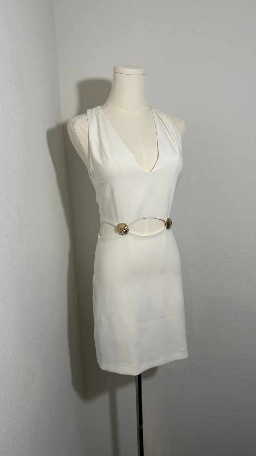 ZARA Cut Out Mini Dress Ecru White Gold Hardware Size M NWT