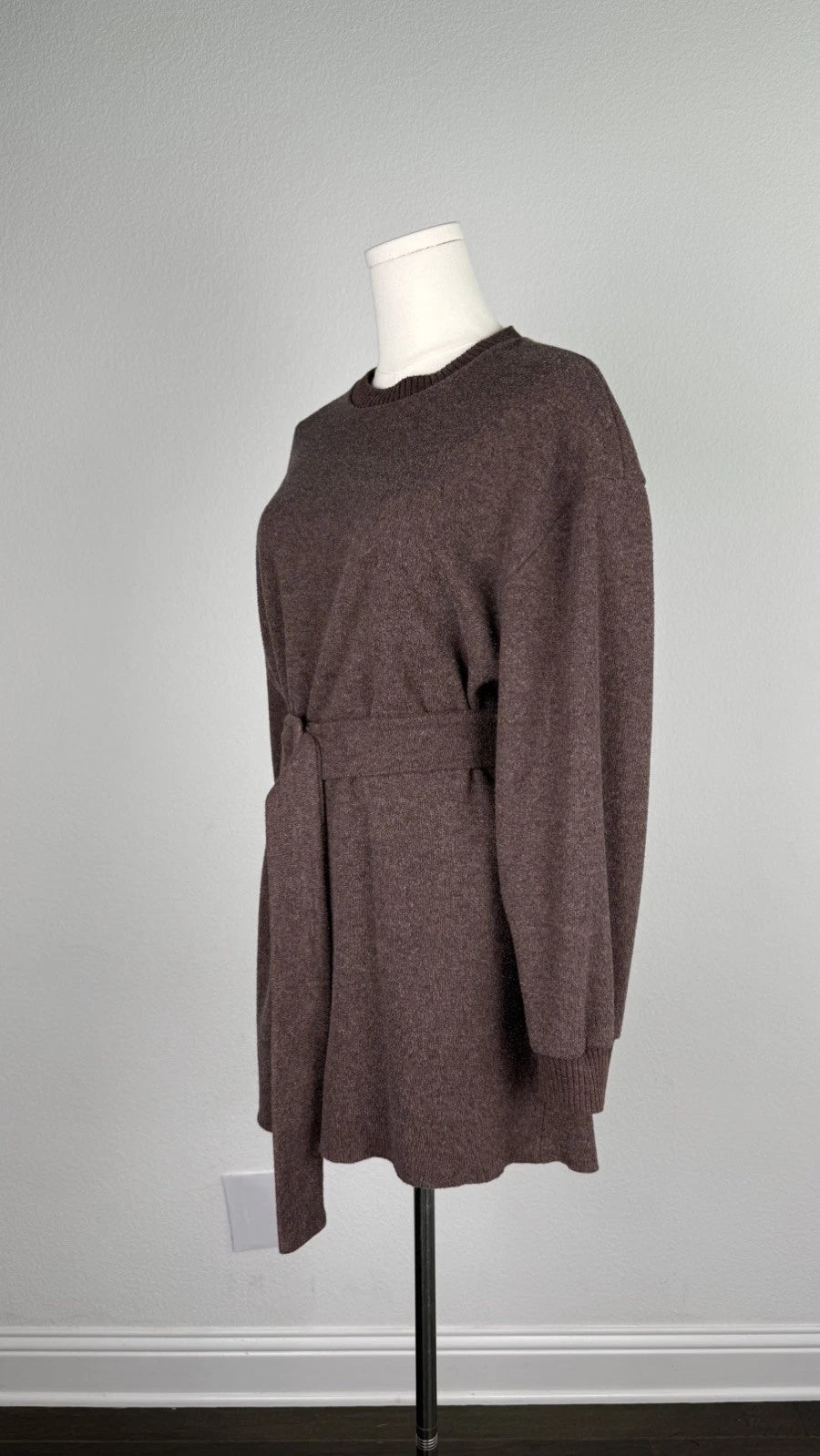ZARA Women’s Brown Knit Sweater Dress Short Crew Neck Long Sleeve Belted L