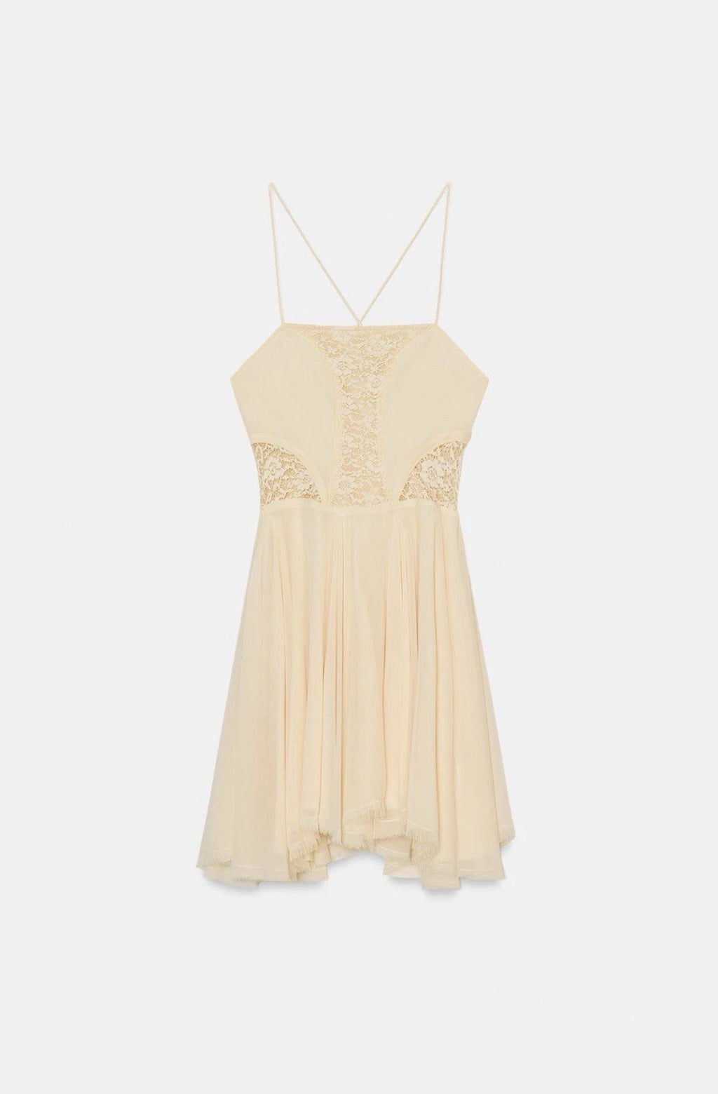 ZARA Women’s Cream Lace Lined Fit & Flare Sweetheart Dress Zip Straps Size S M