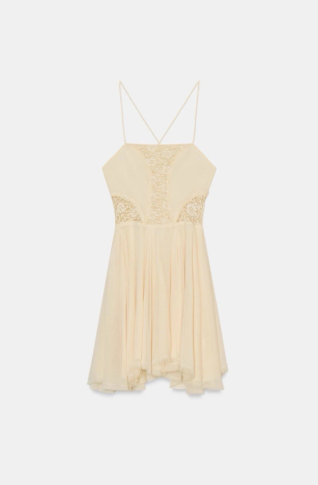 ZARA Women’s Cream Lace Lined Fit & Flare Sweetheart Dress Zip Straps Size S M