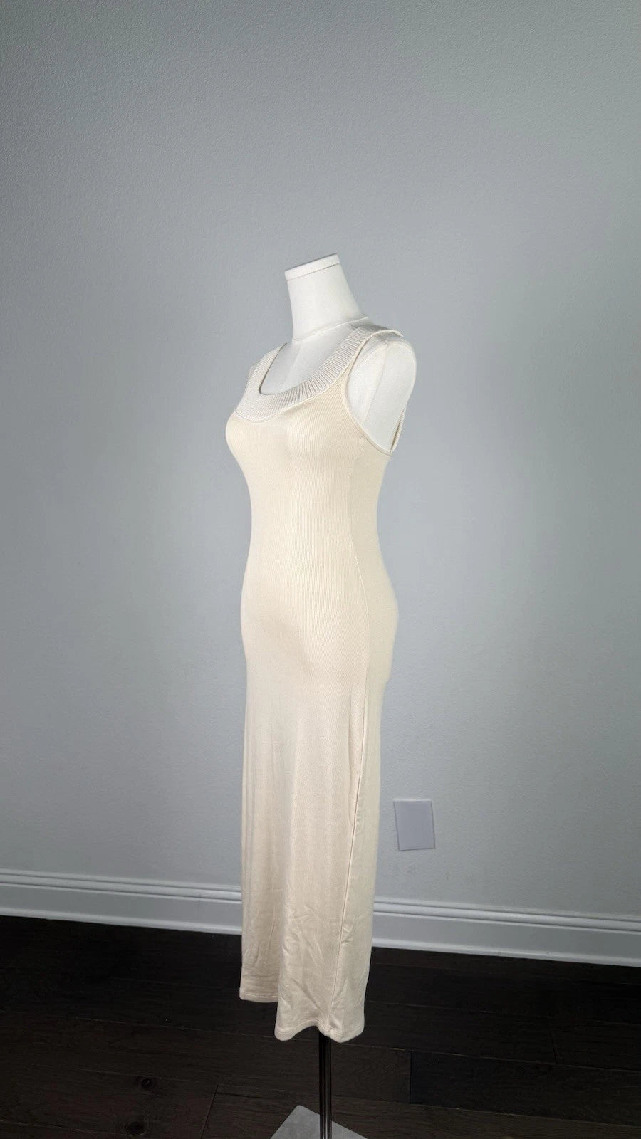 ZARA Ribbed Knit Tank Maxi Dress Beige Stretch Sleeveless Size S 4174/062/712
