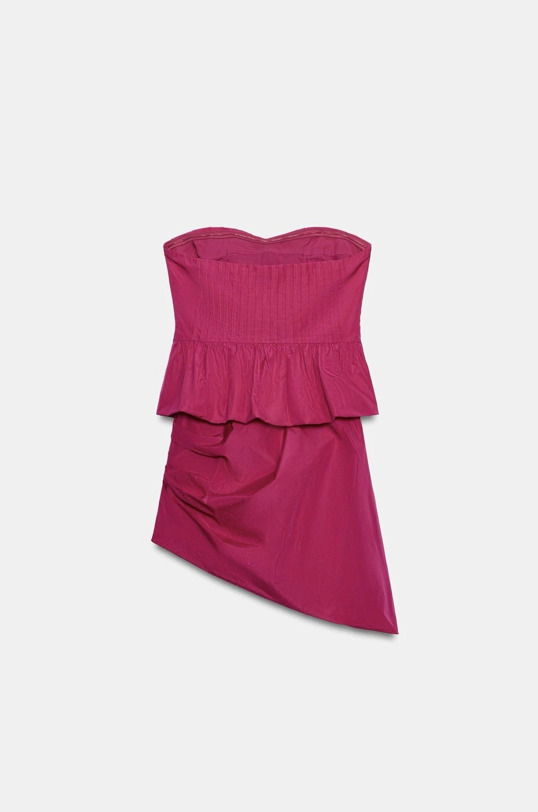 ZARA Women’s Pink Strapless Ruched Ruffle Asymmetric Bodycon Mini Dress Size S